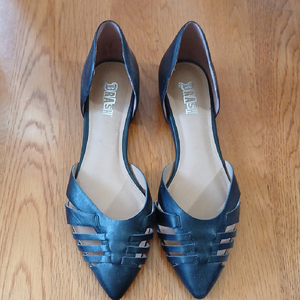Brash Alana Black D'Orsay Cutout Toe Flats Size 9 Basic Pointed Toe Career Work